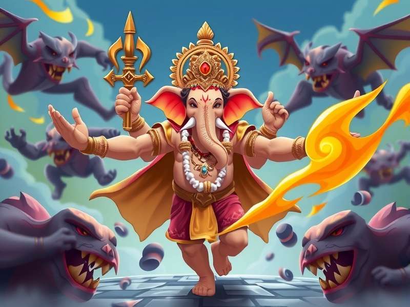 Ganapati Guardian game hero image showing Lord Ganesha fighting demons